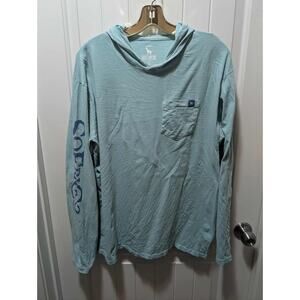 Southern Fried Cotton Long Sleeve Hooded Shirt Teal Blue Men's Size L